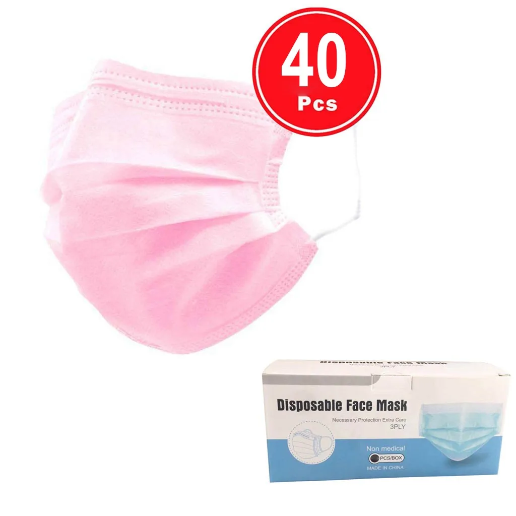 

40pc Disposable Masks Black For Adult Adjust Mouth Masks 3ply 3-layers Protection Masks For Face Facemask Halloween Cosplay