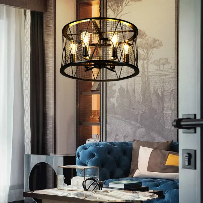 Economici Americano-Stile Retrò Griglia Di Ferro Lampadario Ristorante Bar Industriale Illuminazione D'epoca Complementi Arredo Casa Cucina Scala Lampadario Luce