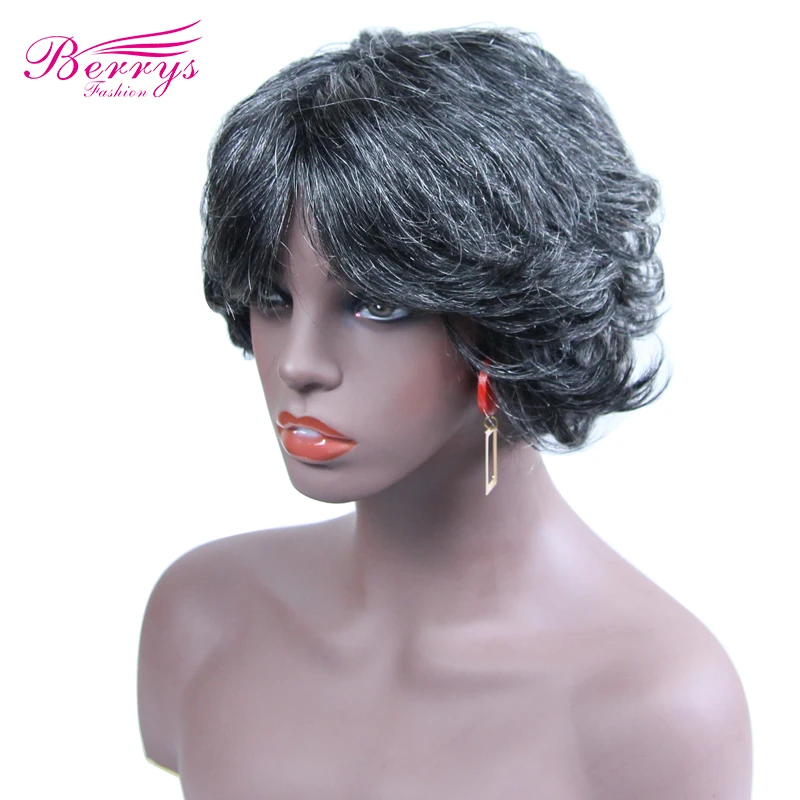 Парики Pixie Cut Bob 6 дюймов серый цвет волнистый парик машинная часть натуральные