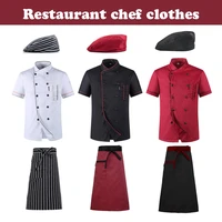 chefs short sleeve summer set restaurant hotel kitchen workwear men women youth breathable thin jacket hat apron cook coat