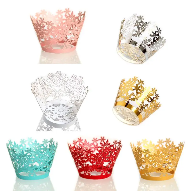 

100pcs Christmas snowflake Cupcake Wrappers Paper Cut Birthday Decoration 91AD