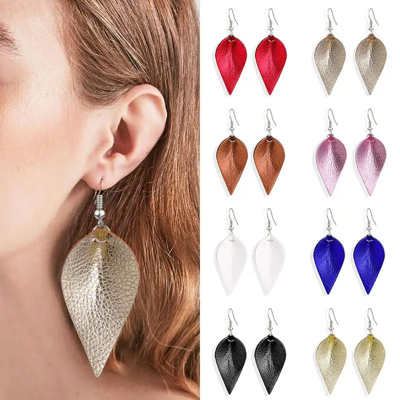 

1Pairs Leather PU Leaf Pendant Tassel Earrings Ladies Teardrop Ethnic Retro Jewelry Fashion Banquet Temperament Long Earrings