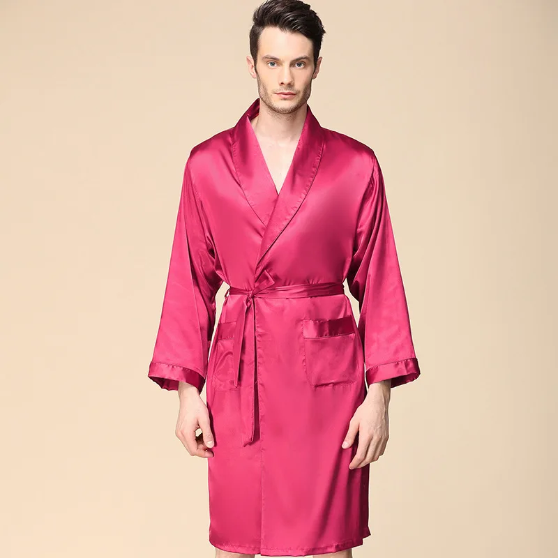 

Men's Satin Kimono Robe Spring Summer Shawl Collar Hombre Sleepwear Classic Bath Robe Men Silk Bathrobes Big Size 4XL 5XL