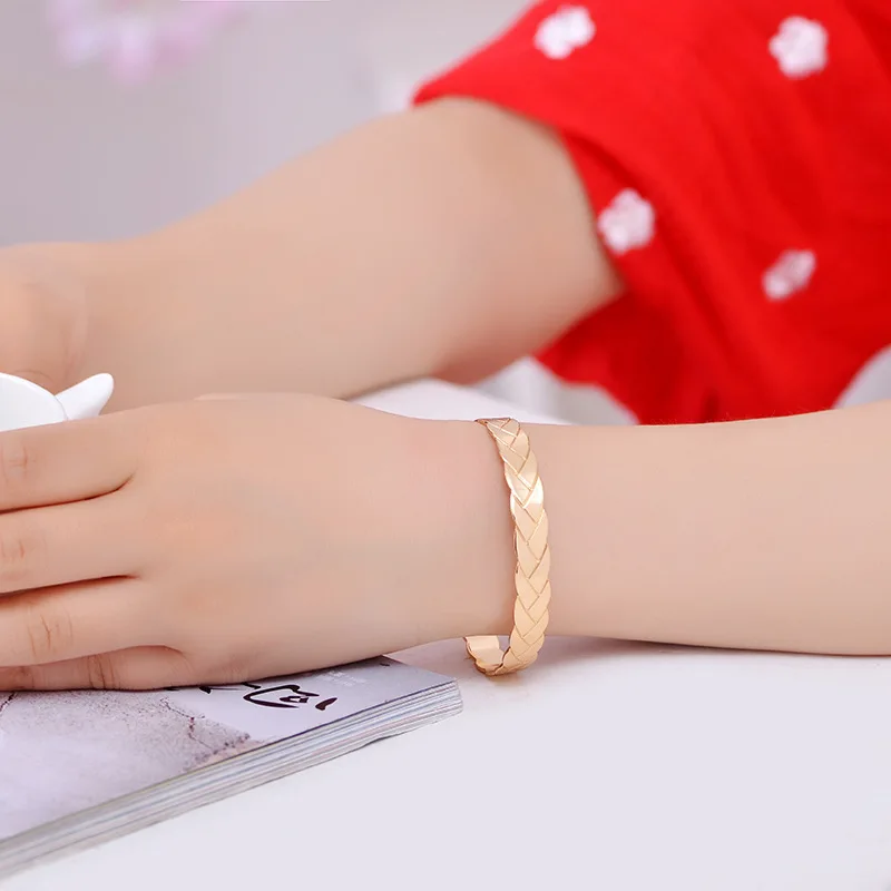 Корейская мода открытый металлический-медный c-веревочный браслет розовое