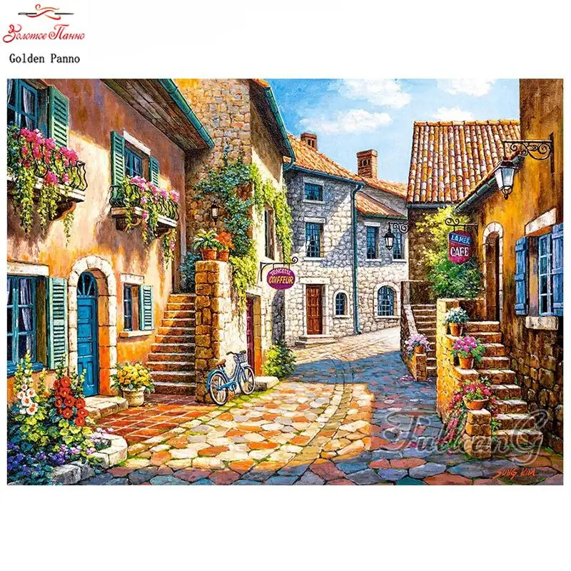 town street full square drill 5d diy diamond painting scenery embroidery landscape cross stitch craft kit