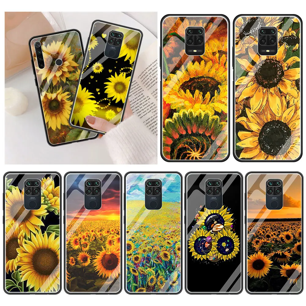 

Art Sunflower Tempered Glass Soft Edge Cover for Redmi Note 9 9T 9S 8T 7 8A 9A 9C Note 10 Pro MAX 5G Luxury Case Shell