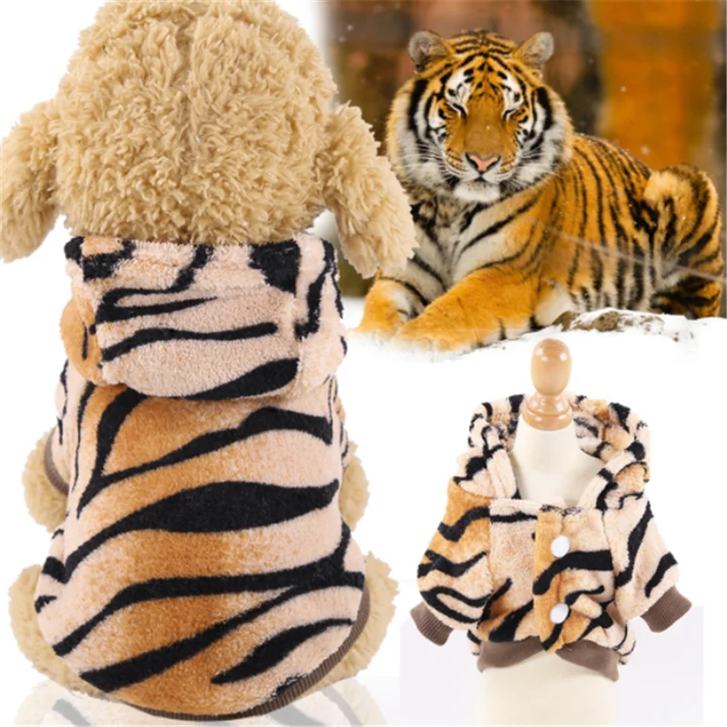 

Winter Costumes Fashion Pet Clothes Tiger Pattern Transformed Coats Pet Flannel Hoodie Jackets For Small Pet Dog