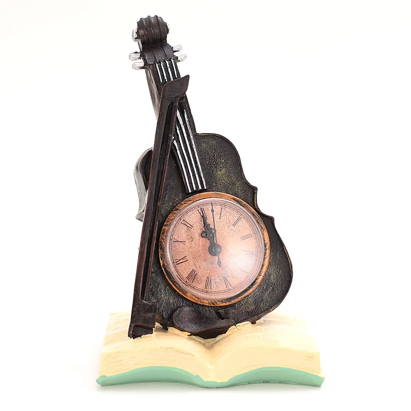 

[New] Vintage Sculpture Simulation Violin book clock model Statue Art Carving Resin artware Figurine Home Decorations