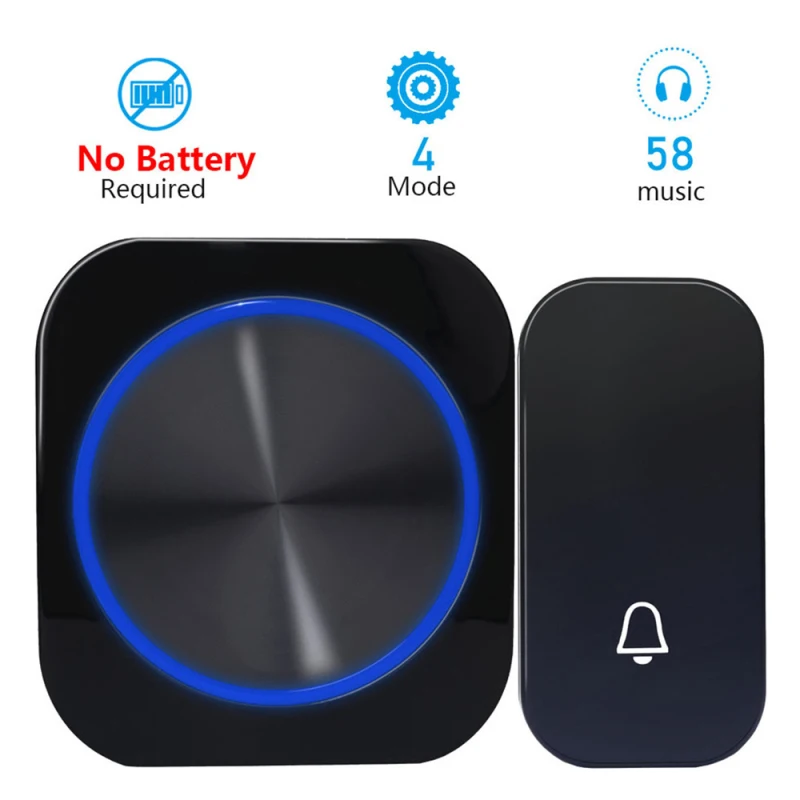 

EU Wireless Self Powered Waterproof Door Bell Memory Function Night Light Calling Door Bell Smart Home 1 2 Button 1 2 Receiver