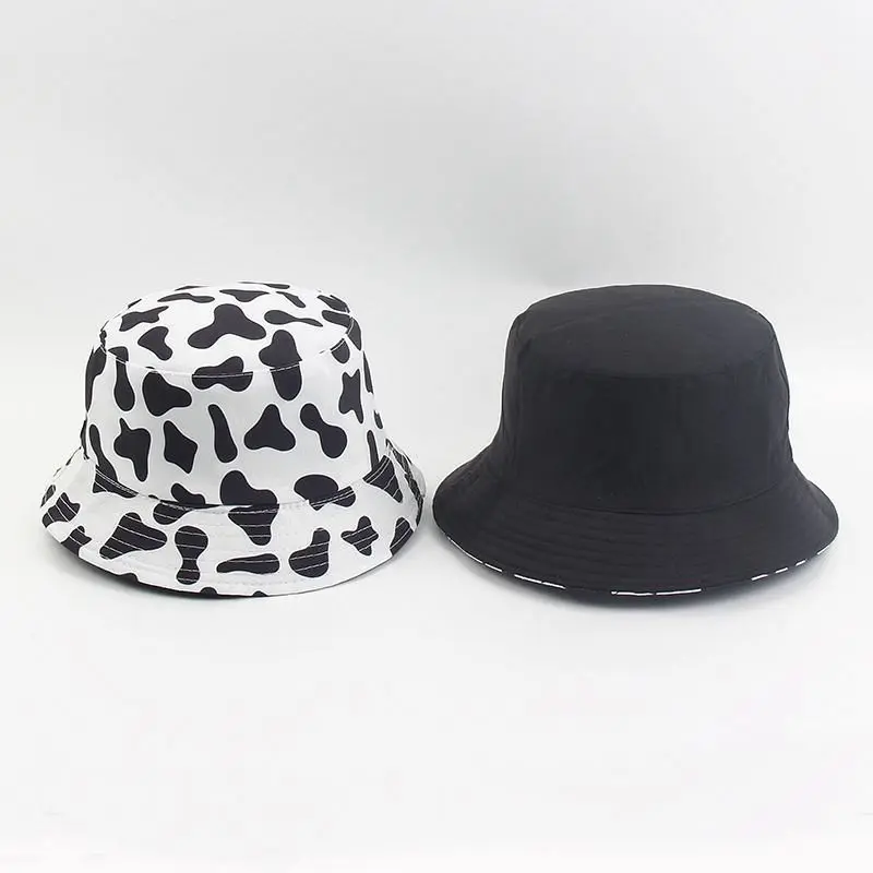 

2020 Cow Pattern Printing Cotton Bucket Hat Fisherman Hat Outdoor Travel Hat Sun Cap Hats for Men and Women 202