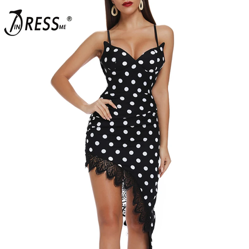 Женское облегающее платье в горошек INDRESSME асимметричное Кружевное миди без