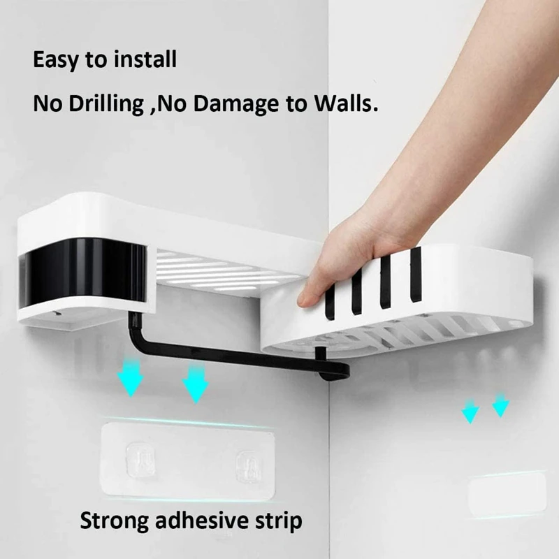 

PPYY-Shower Caddy 2-Pack, Plastic Space Shower Shelf with Adhesive, Wall Mounted Storage Organizer with Towel Bar