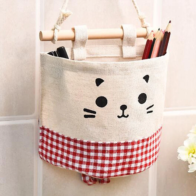 

Cute Cotton Linen Haging Organizers Wall Mounted Wardrobe Hanging Bag Closet Organizer Cosmetic Toys Storage Bag Sundries Pouch