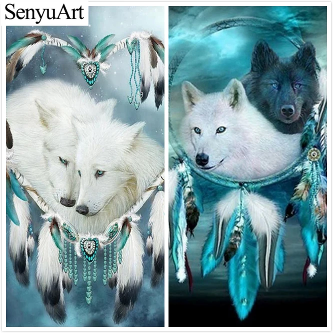 

Crystal Rhinestone Diamond Paiting Full Round Drill Picture Wolf Pattern Embroidery Decoration Cross-Stitch Kit Paint By Numbers