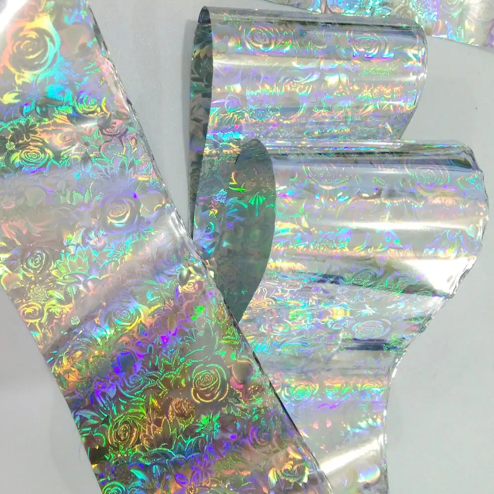 

100cm 3D Laser Rose Nail Sticker Holographic Silver Nail Art Transfer Foil For Design Holo Stickers Decals Manicure Tool