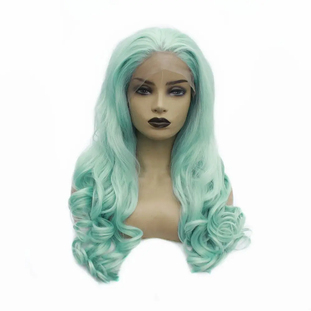 

Маскарадный светильник ЗЕЛЕНЫЕ КРУЖЕВНЫЕ передние парики для женщин, синтетические волосы, длинная волна тела, половина руки, связанный па...