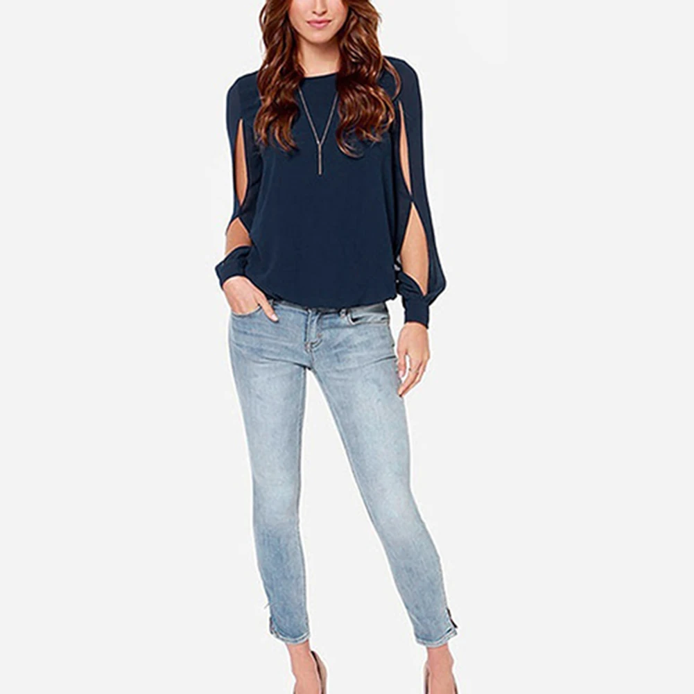 

SANWOOD Sexy Women's Loose Chiffon Blouses Hollow Long Sleeve Shirt Casual solid street style Blouse Tops 2019