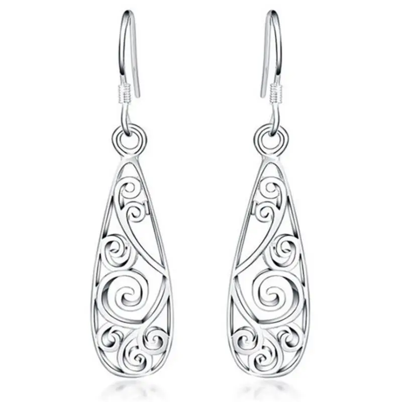 

New Trend Carved Drop-Shaped Drop Earrings Korean Fashion Wedding Engagement Silver Ladies Earrings Boho Jewelry Gifts