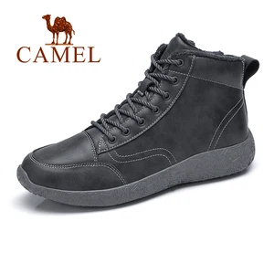 Мужские зимние ботинки CAMEL в стиле ретро, натуральная кожа, плюшевые высокие берцы, теплая Повседневная Спортивная обувь для прогулок