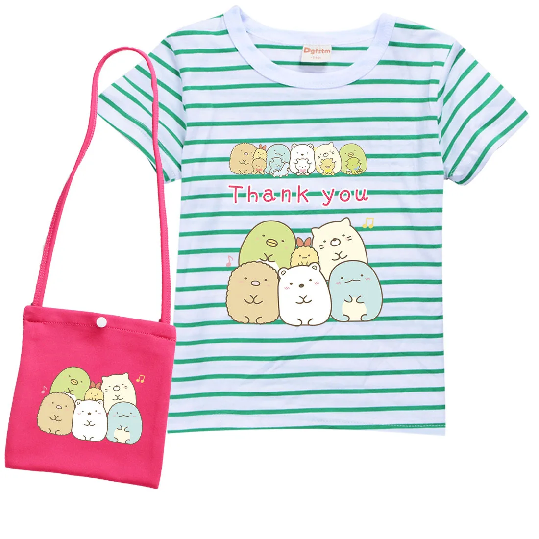 

New Cartoon Sumikkogurashi T Shirt Kids Cotton Summer Clothes Toddler Girl Birthday T-Shirt+bag 2pcs Set Boys Short Sleeved Tops