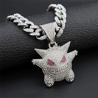 hip hop iced out bling anime ghost alloy gold silver color pendant necklace for men women jewelry with cuban chains