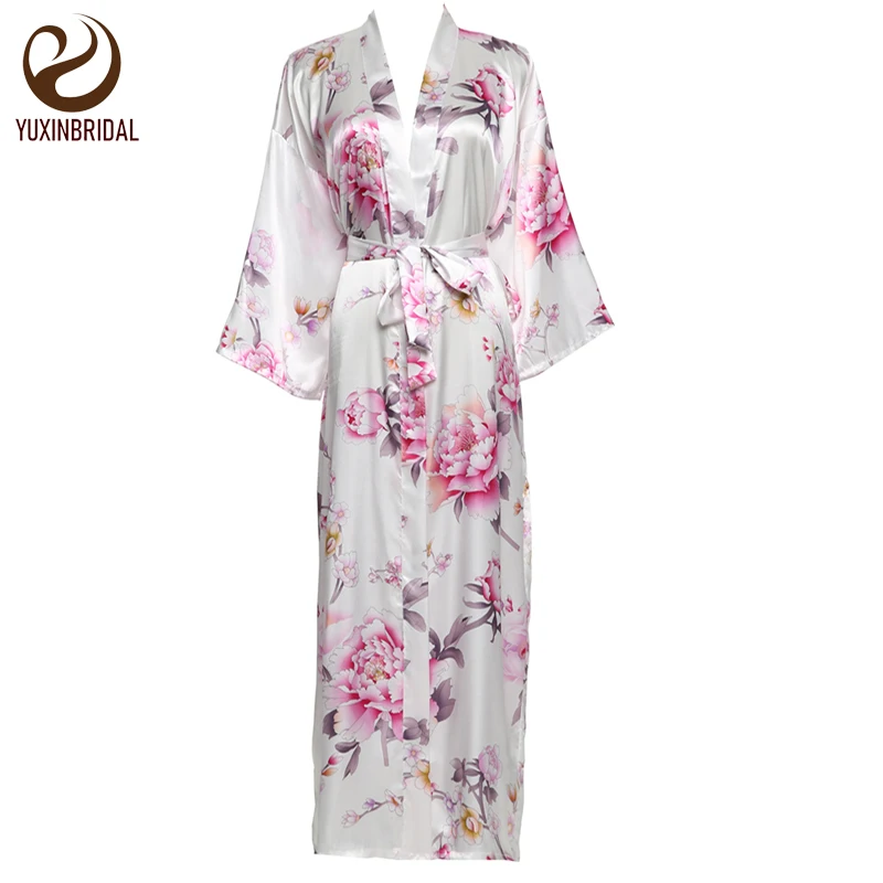 YUXINBRIDAL новинка 2019 года Длинный Цветочный халат кимоно Свадебный атласный