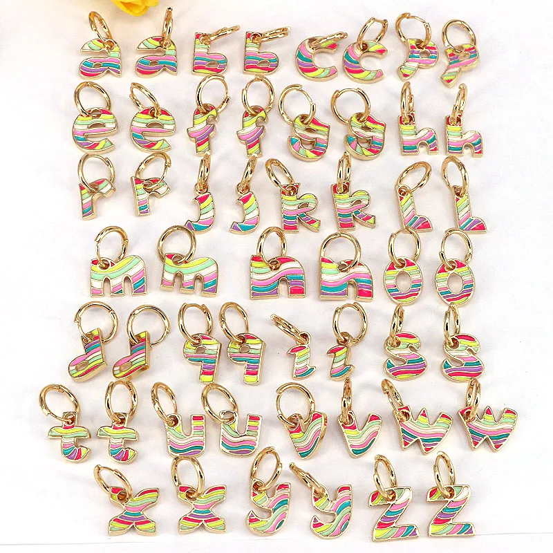 

5 Pairs,Trendy Rainbow Initial Letter Drop Earrings For Women Enamel Alphabet Earrings Copper Gold 2021 Jewelry