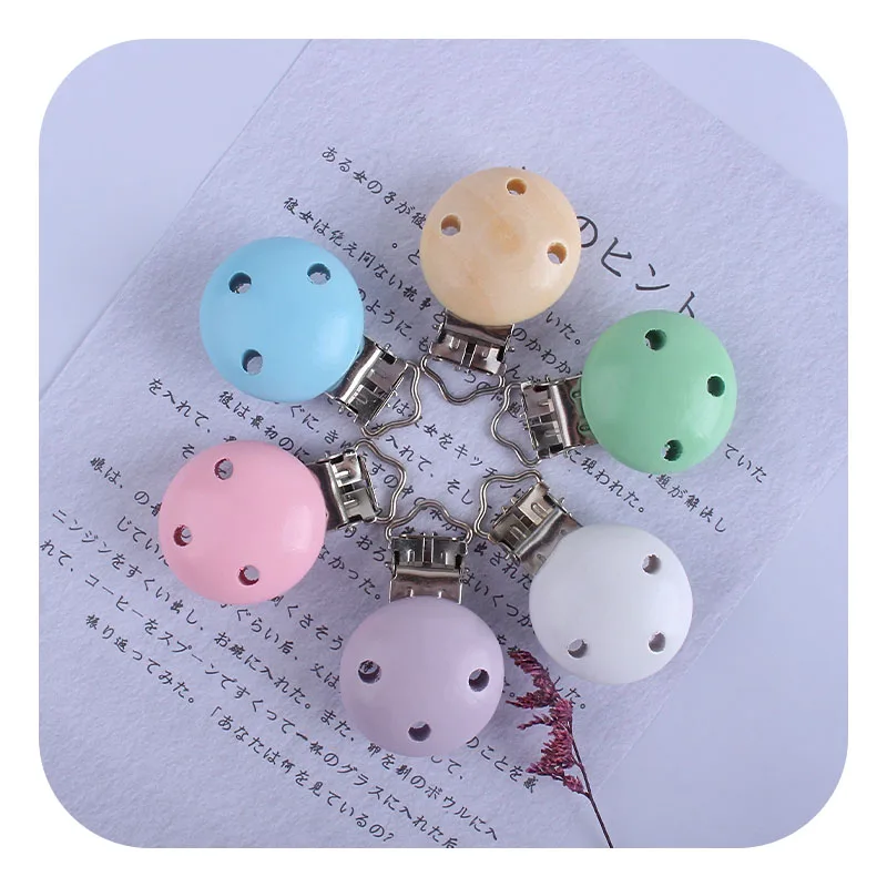 

10pcs Wooden Round Pacifier Clips DIY Nipple Holder for Infant Chain High Quality Teething Pacifier Accessories