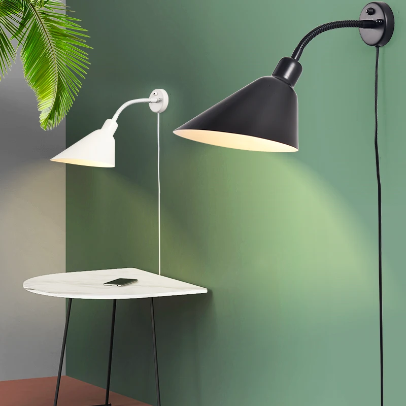 

Nordic Wall Lamp With Plug Iron Mirror Light For Living Room Bedroom Bedside Study Modern Home Loft Decor Plug In E27 Wall Light