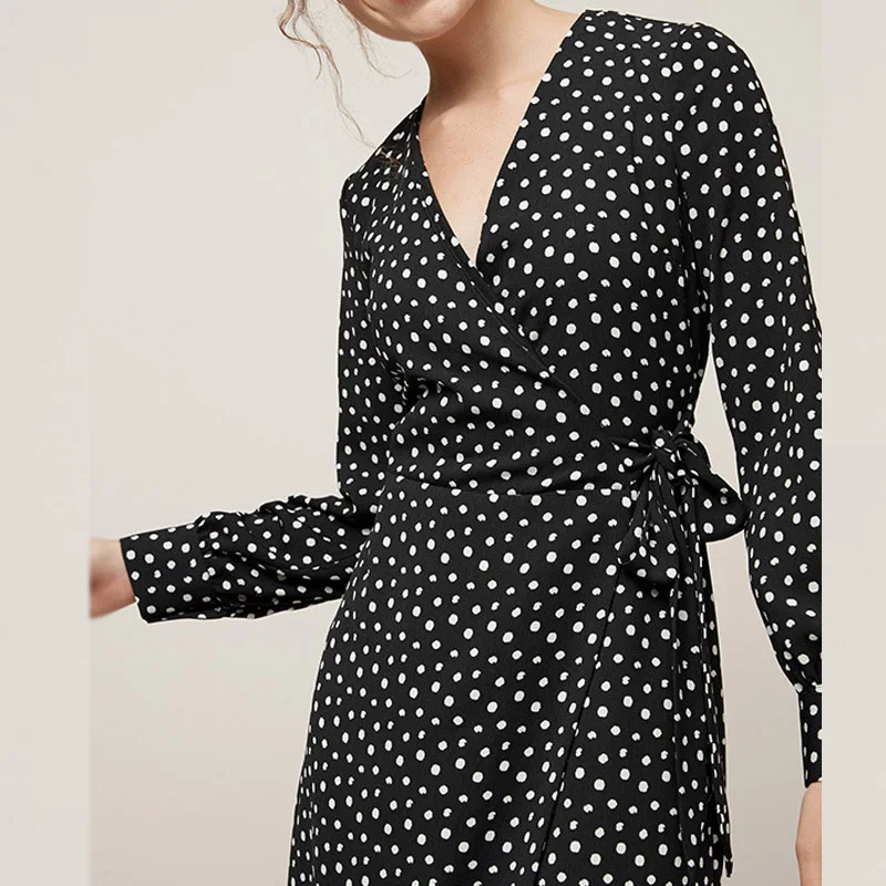 Женское сексуальное платье в горошек с v-образным вырезом для офиса элегантные