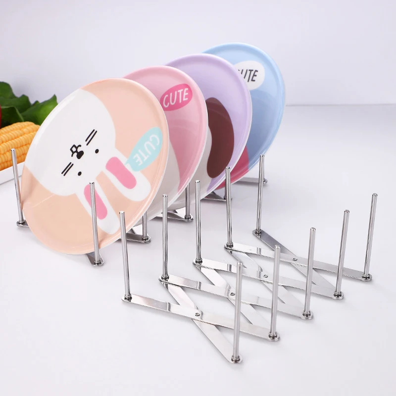

Stainless Steel Plate Rack Pan Cover Frame Retractable Folding Multi-Purpose Steaming Rack Household Kitchen Storage Rack