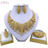 liffly india fashion jewelry sets women exaggerated big necklace bracelet earrings ring crystal jewelry wedding anniversary gift