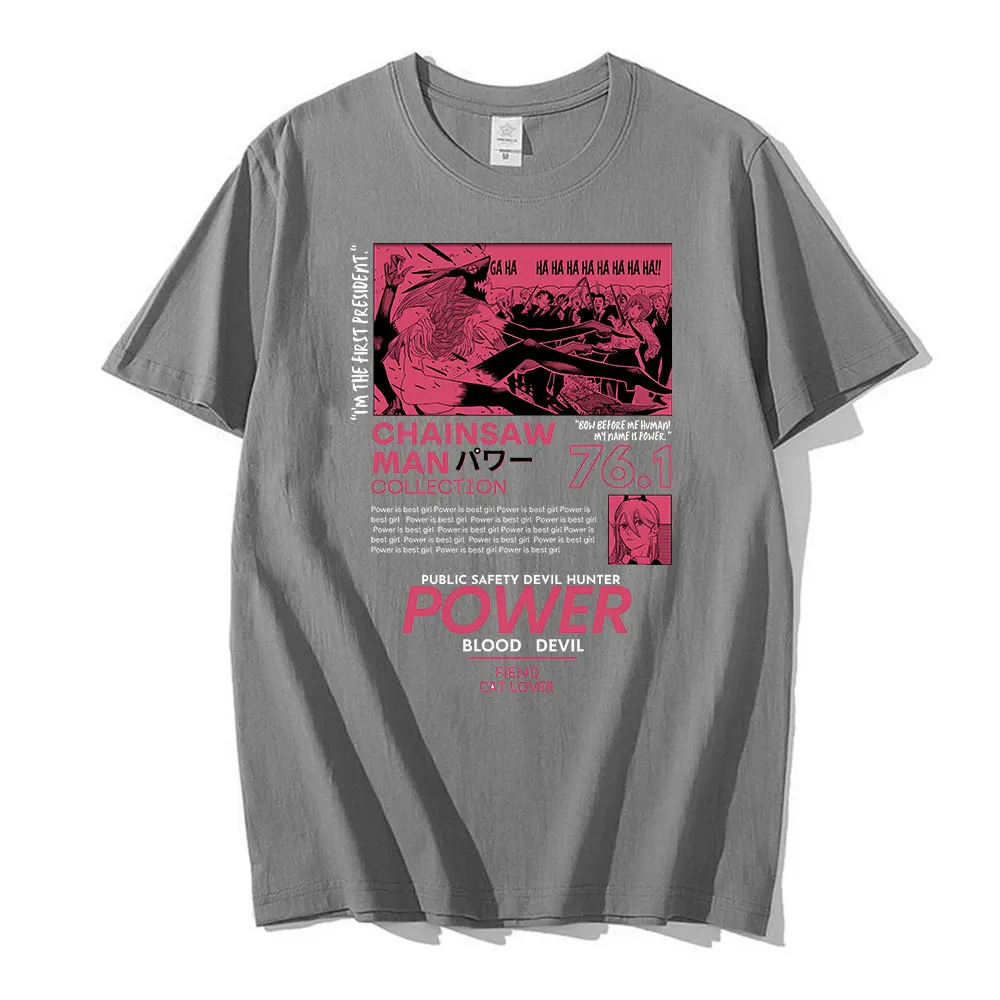 

Chainsaw Man Power T Shirt Men Aesthetic Couple Graphic Tees Tops Men Women Oversized Short Sleeve T-shirt Harajuku Kawaii