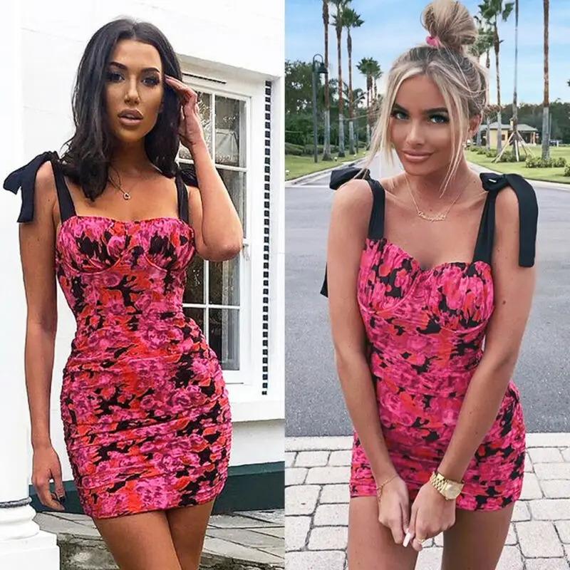 

US Women Bandage Bodycon Floral Sleeveless Evening Party Cocktail Short Dress