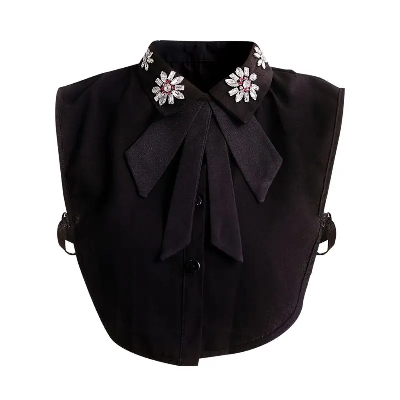 Искусственный бриллиант бусины отворотом Поддельный Воротник черный галстук