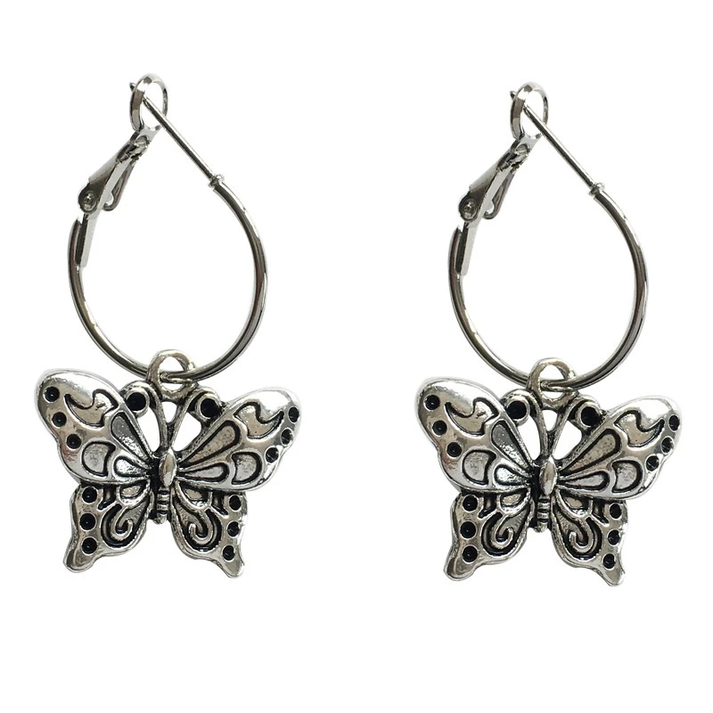 

S925 needle Retro Jewelry Butterfly Drop Earrings Hot Selling Vintage Statement Metal Alloy Round Earrings For Girl Party Gifts