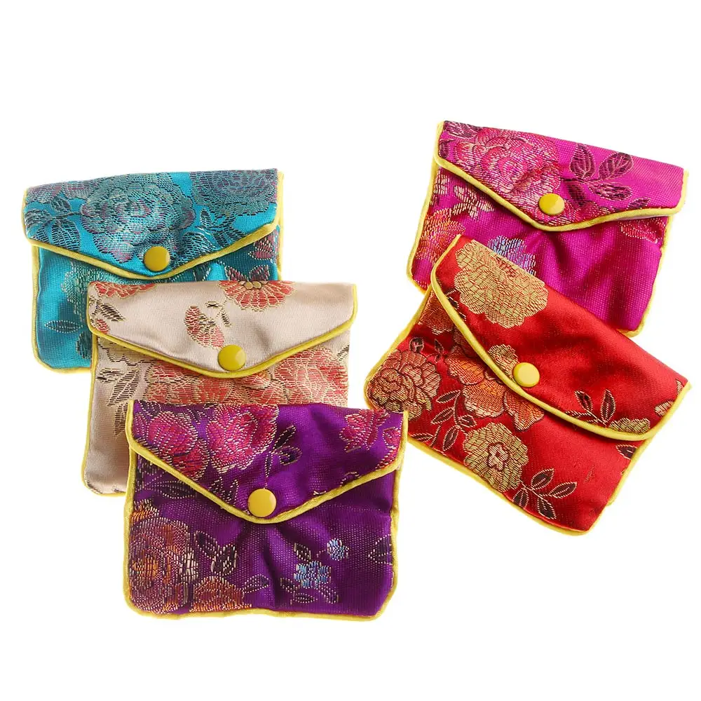 

Brocade Handmade Purse Silk Embroidery Padded Zipper Small Jewelry Gift Storage Pouch Bag Snap Case Satin Coin Purse