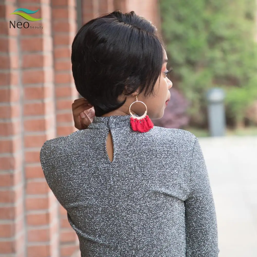 Парик из человеческих волос с вырезами фея короткий черный парик парики на