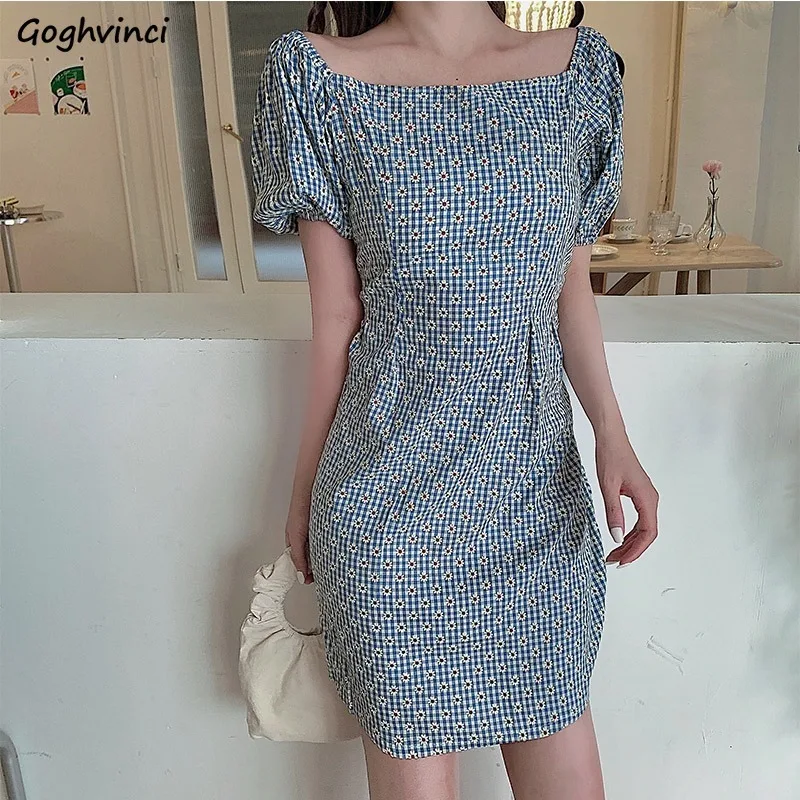 

Квадратный воротник круглой головиной и коротким пышным рукавом, сексуальные платья, все-матч Модные шикарные Элегантные мини платья Ins Нов...