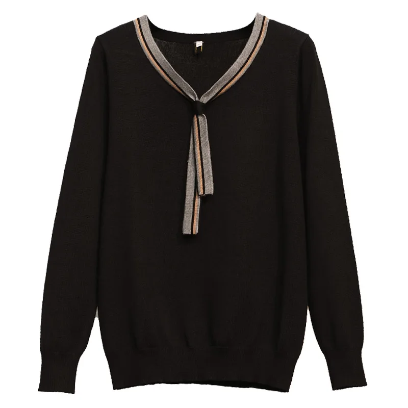 

Женский трикотажный свитер в полоску, с длинным рукавом и V-образным вырезом