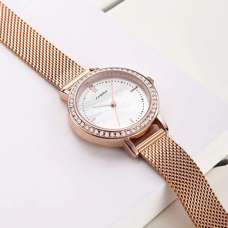SINOBI Новые женские роскошные брендовые часы простые Кварцевые водонепроницаемые