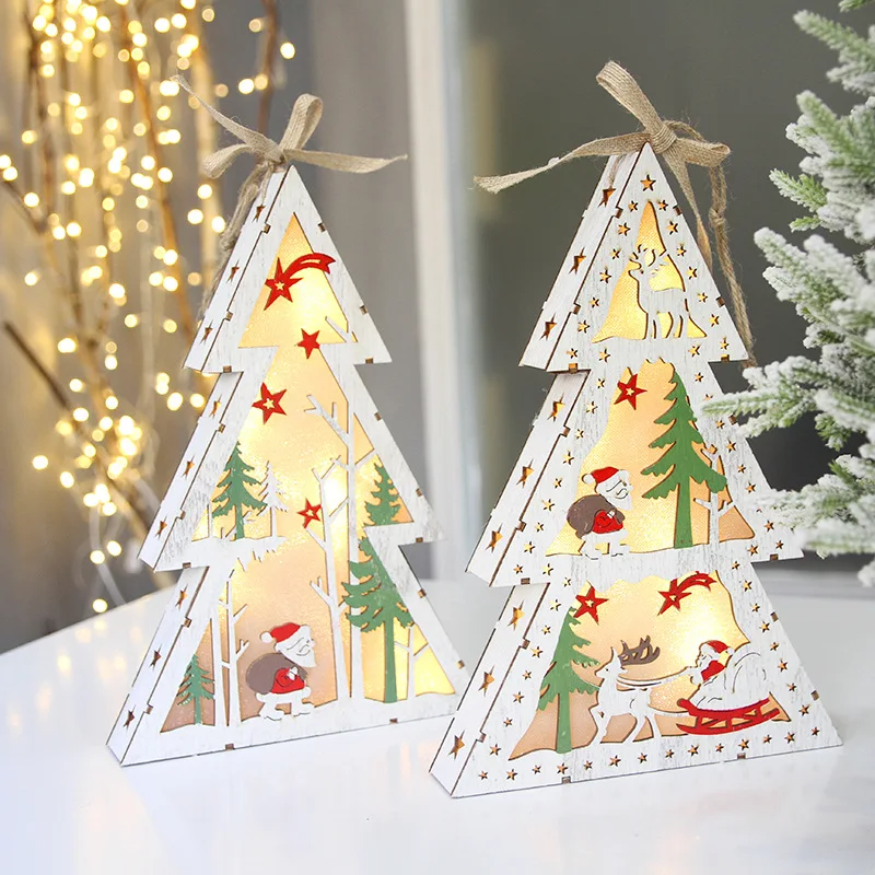 

Рождественская настольная светящаяся деревянная елка, украшение для ресторана, комнаты, мини Рождественское украшение, новый год 2022