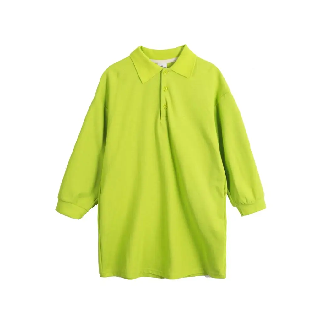 

2020 Spring and Autumn Children's New Solid Color Fluorescent Green Girls Knitted dress Temperament Casual Wild Dress