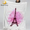 BlessLiving Pink Blankets For Bed Romantic French Tower Throw Blanket Butterfly Sherpa Blanket Watercolor couverture Valentine 1