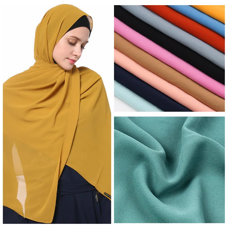 

2021 New Elegant Modest Women Bubble Chiffon Solid Oversizes Muslim Head Scarf Ladies Shawl and Wrap Female Foulard Hijab Stoles