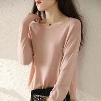 all match round neck pullover womens autumnand winter new style fashion close fitting and loose inner knit sweater long sleeves