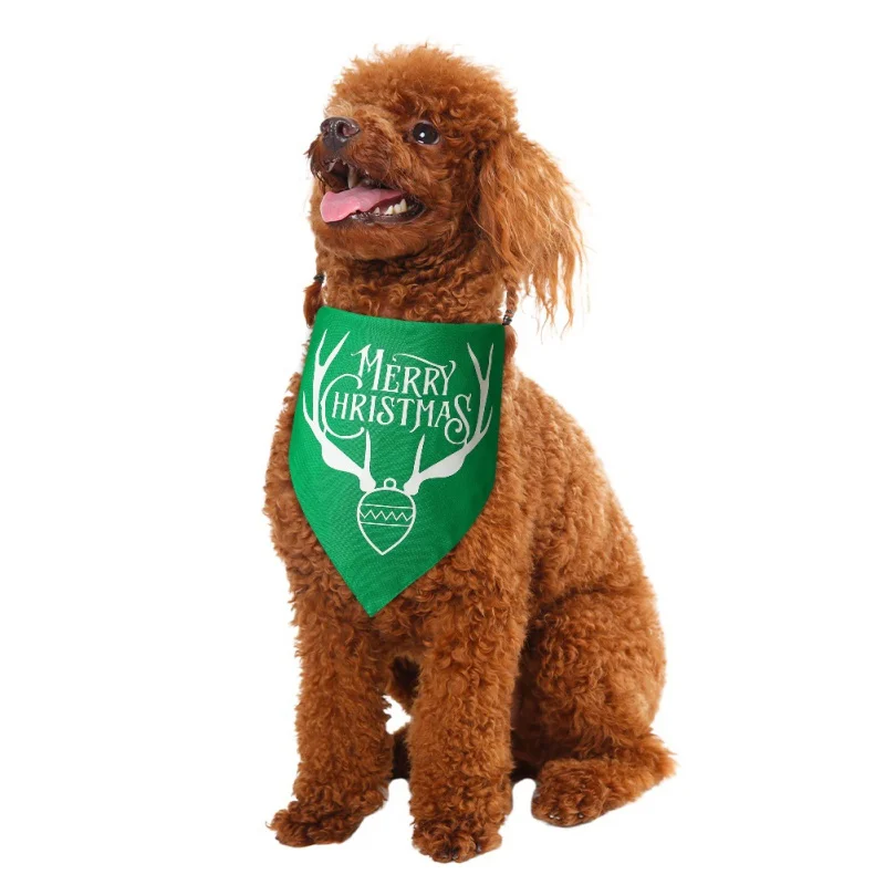 

Dog Polyester Plaid Elk Printed Bandana Pet Washable Decoration Scarf Handkerchiefs Bibs For Christmas Polyester Pet Collar