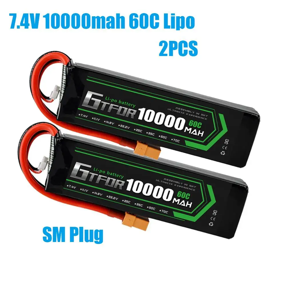 GTFDR батарея lipo 2S 7,4 V 10000mah 60C 120C HV 3S 11,4 V 5200mah 20C 40C для радиоуправляемого автомобиля дрона FPV Walkera QR X350 PRO квадрокоптера - Цвет: 2PCS10000mahSM