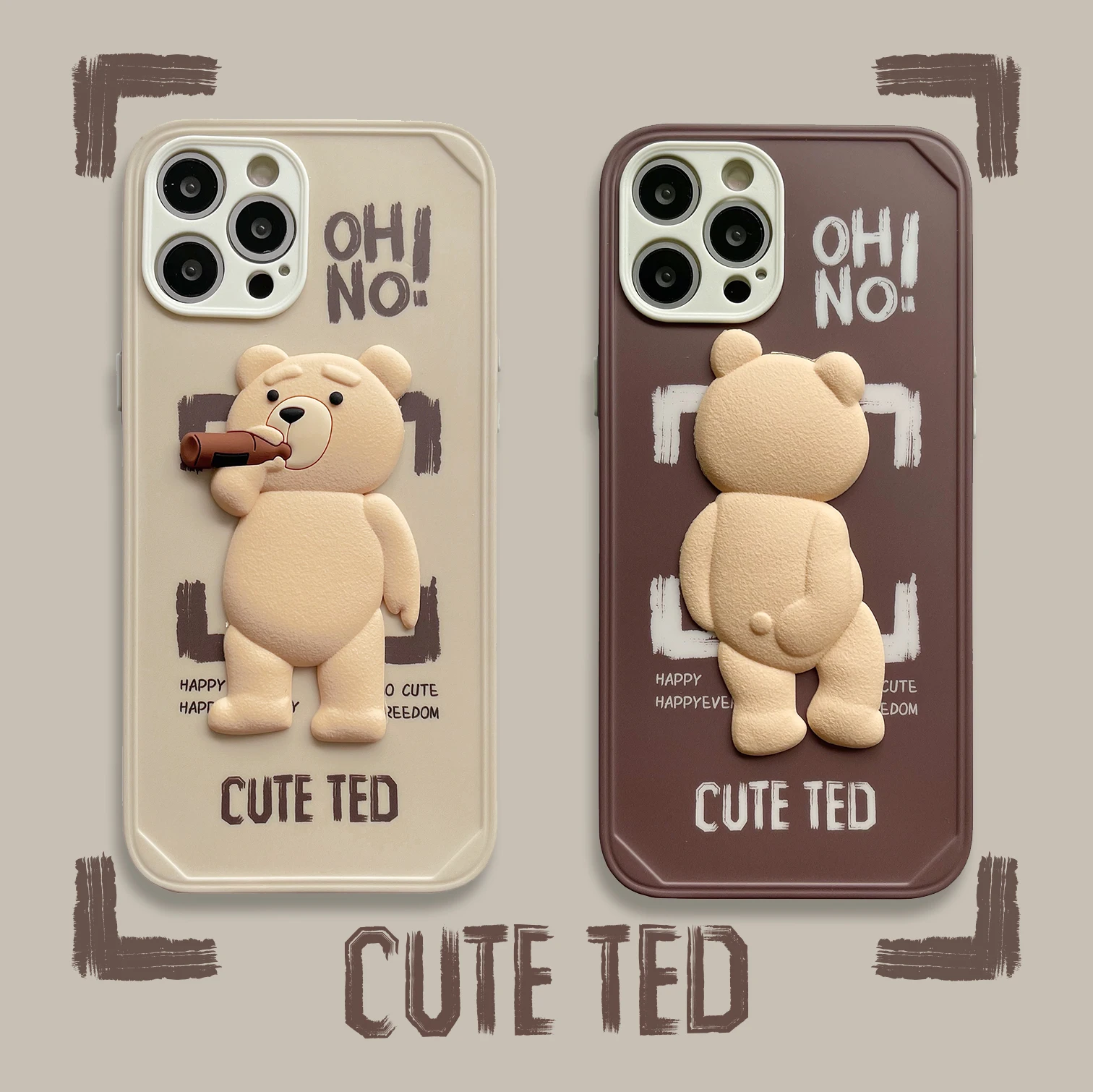 

3D Cute Teddy Bear Cartoons Phone Case for IPhone 11 12 Pro Max Mini 7 8 Plus XR X XS MAX Creative Design Couple Cover Fundas