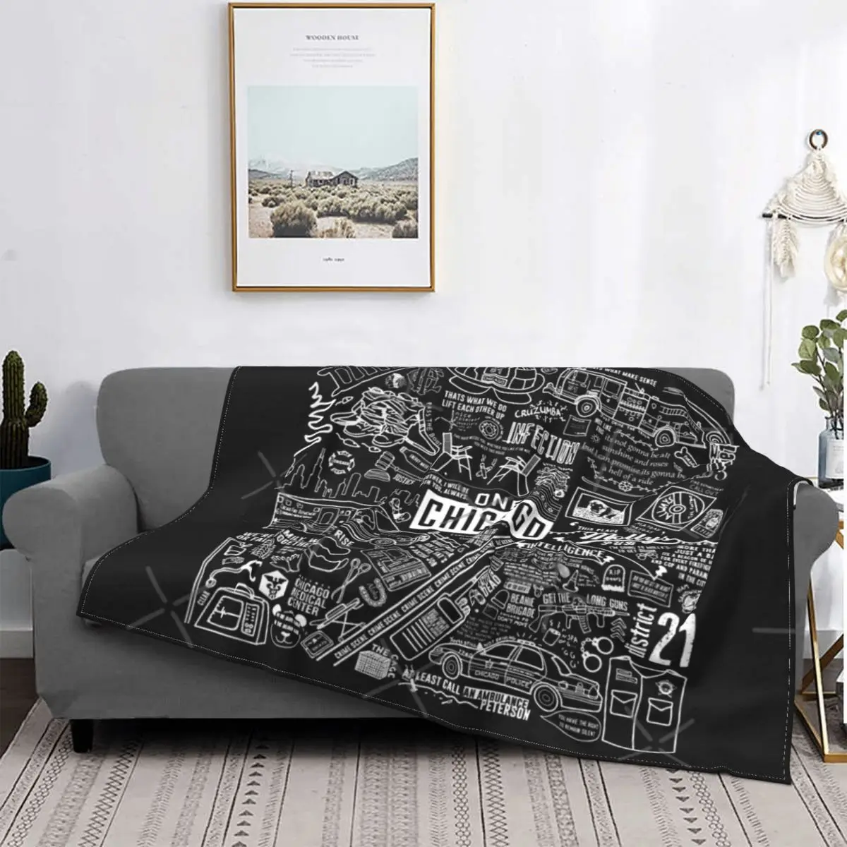 

One Chicago Collage On Black Blanket Bedspread Bed Plaid Duvets Plaid Sofa Fleece Blanket Plaid On The Sofa
